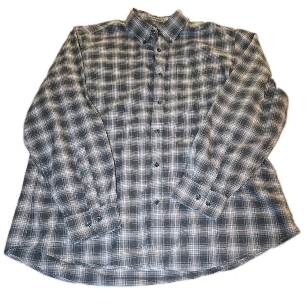 Eddie Bauer Shirt Mens Large L Brown Charcoal Gray Plaid Long Sleeve Button Down
